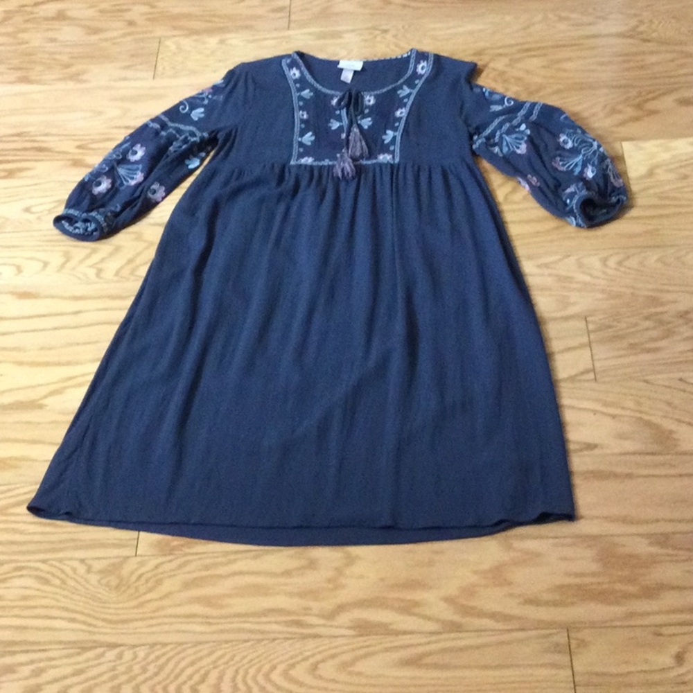 S Knox Rose Embroidered Navy Boho Midi Dress with Tassel Tie - Picture 3 of 14